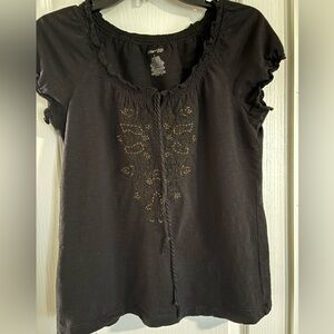 St. John's Bay Black Blouse with Gold Embroidery